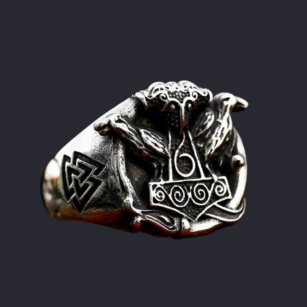 [ LINK_#02R ] THOR HAMMER RAVEN IMPLANT RING