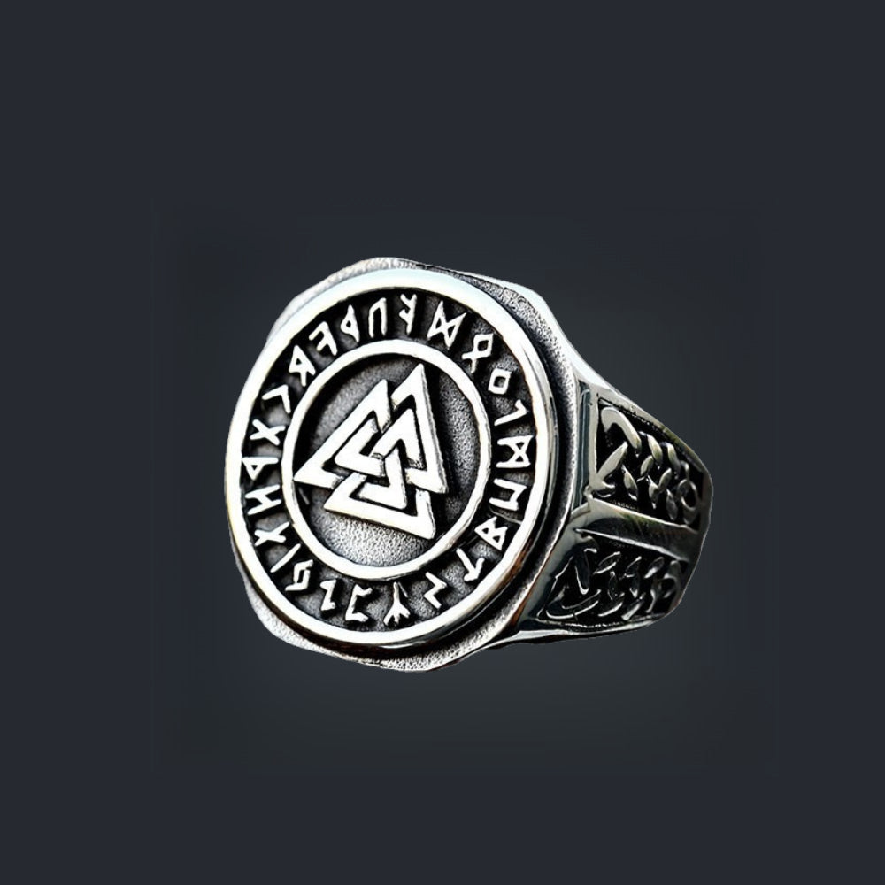 [ LINK_#21V ] RUNIC VALKNUT OCTAGON SIGNET RING
