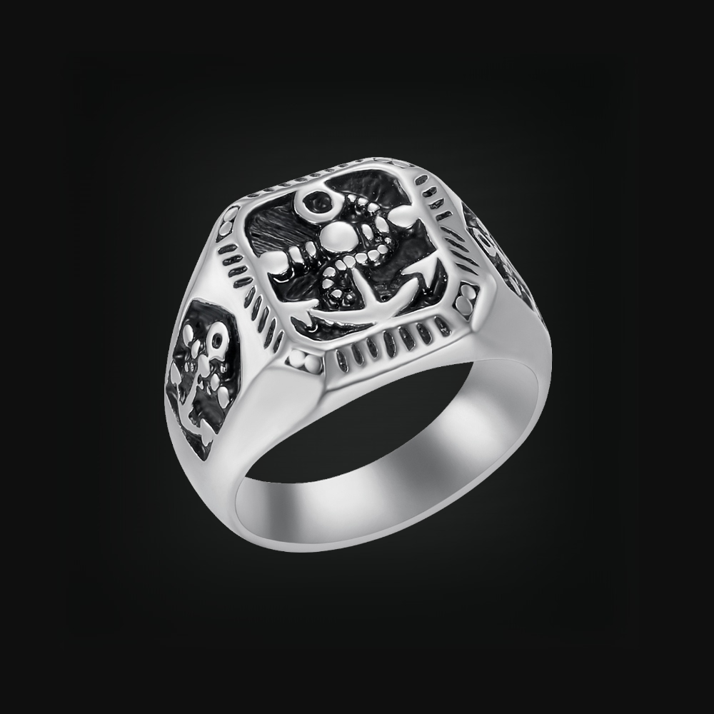 [ LINK_#35N ] NAUTICAL ANCHOR DEEP RELIEF CYBERPUNK RING