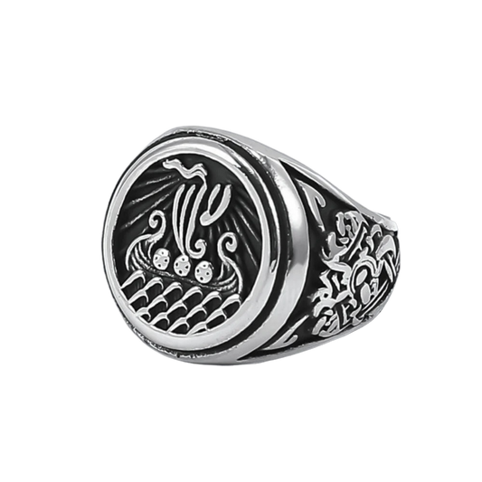 [ DECRYPT_#31N ] VIKING LONGSHIP DRAKKAR PUNK RING