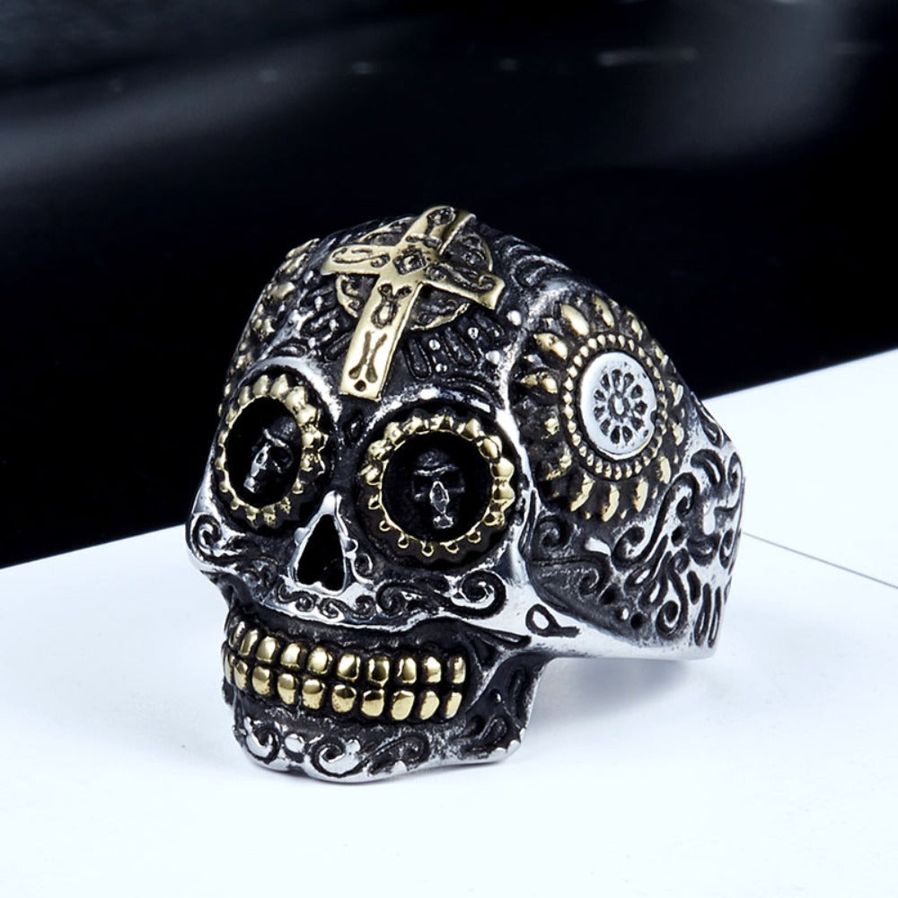 [ OVERCLOCK_#12M ] SUGAR SKULL CRUCIFIX IMPLANT RING