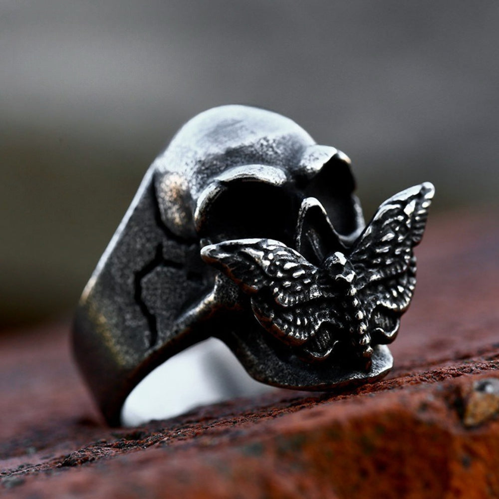 [ DECRYPT_#27M ] GOTHIC SKULL MOTH IMPLANT RING