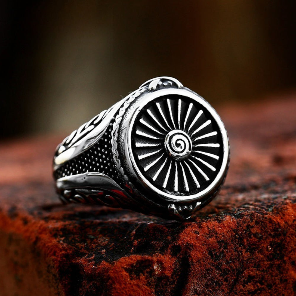 [ LINK_#24K ] CYBER VORTEX WHEEL SIGNET RING
