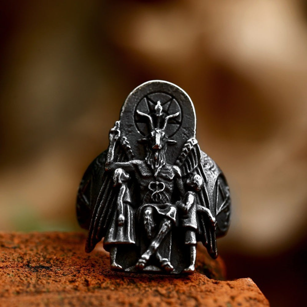 [ DECRYPT_#06L ] BAPHOMET LEVIATHAN CROSS PUNK RING