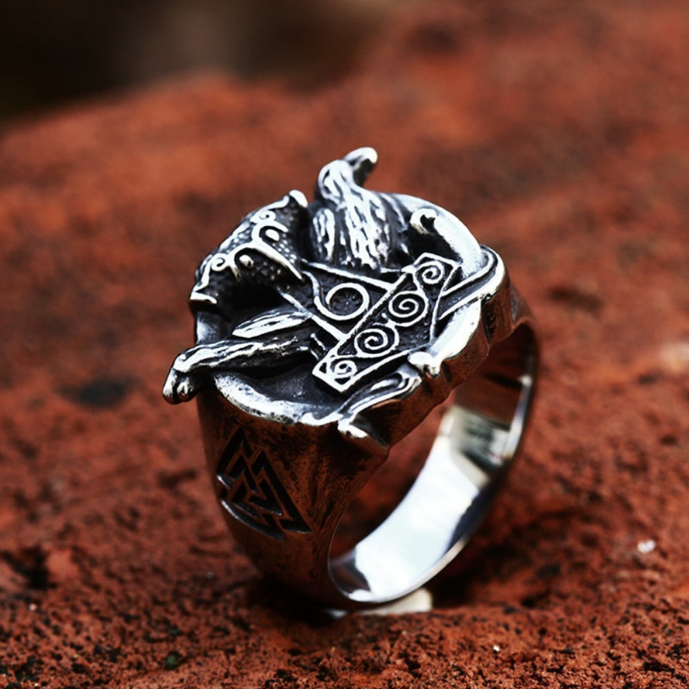 [ LINK_#02R ] THOR HAMMER RAVEN IMPLANT RING