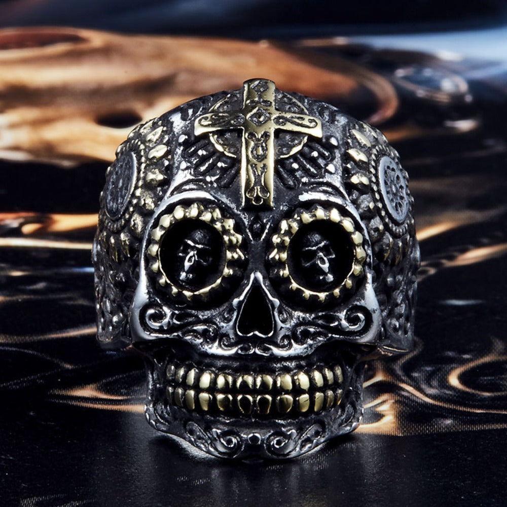 [ OVERCLOCK_#12M ] SUGAR SKULL CRUCIFIX IMPLANT RING