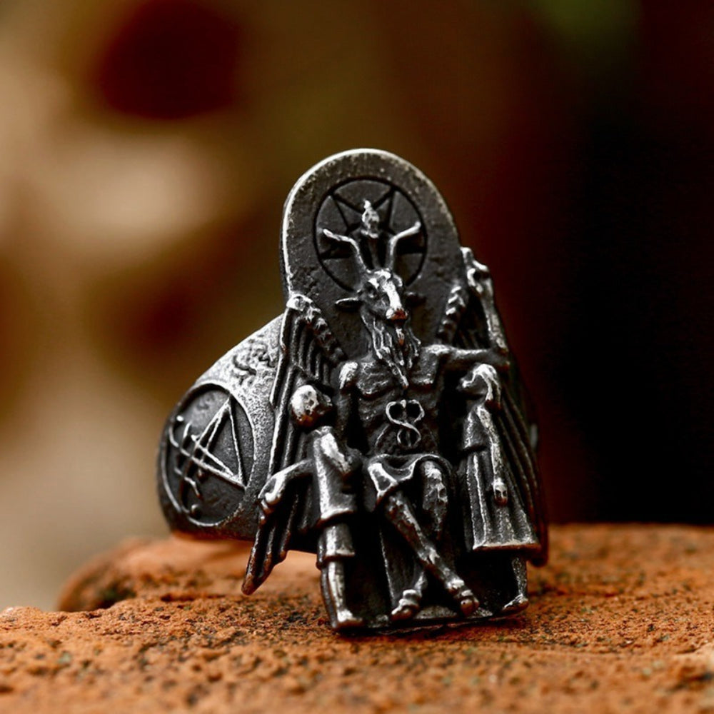 [ DECRYPT_#06L ] BAPHOMET LEVIATHAN CROSS PUNK RING