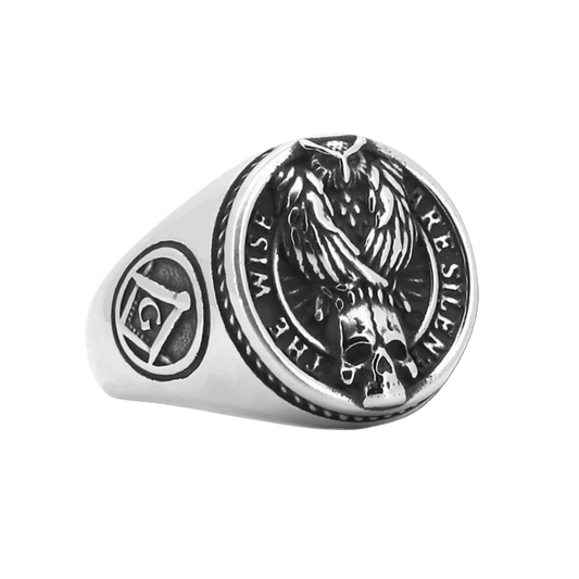 [ OVERCLOCK_#09W ] WISE SILENT OWL SKULL PUNK RING