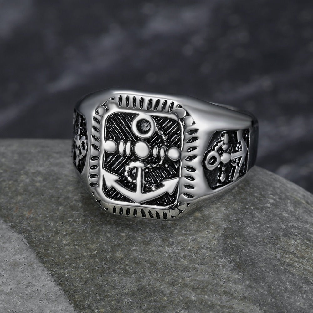 [ LINK_#35N ] NAUTICAL ANCHOR DEEP RELIEF CYBERPUNK RING