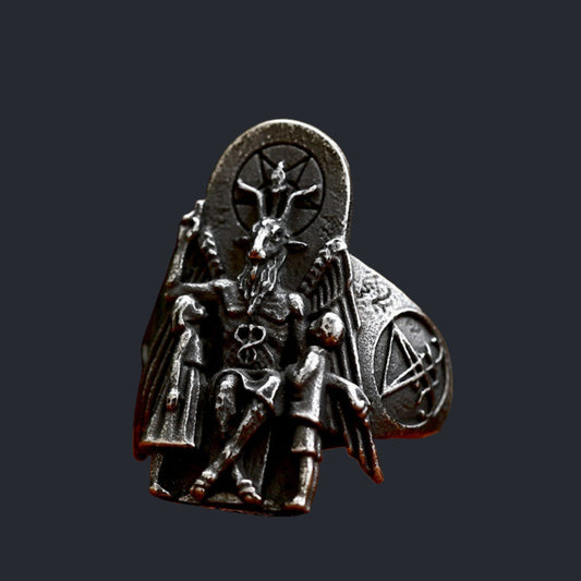 [ DECRYPT_#06L ] BAPHOMET LEVIATHAN CROSS PUNK RING