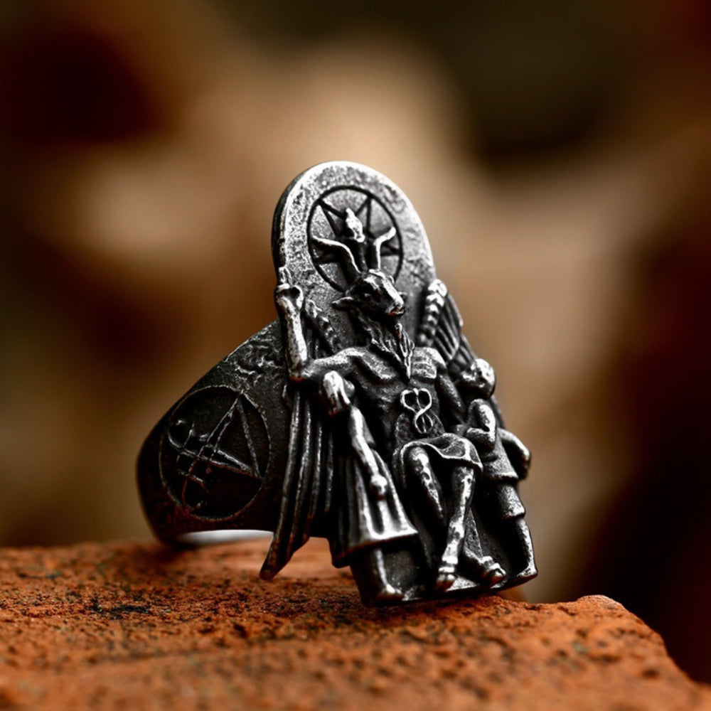 [ DECRYPT_#06L ] BAPHOMET LEVIATHAN CROSS PUNK RING