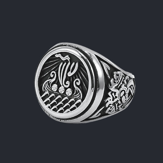 [ DECRYPT_#31N ] VIKING LONGSHIP DRAKKAR PUNK RING