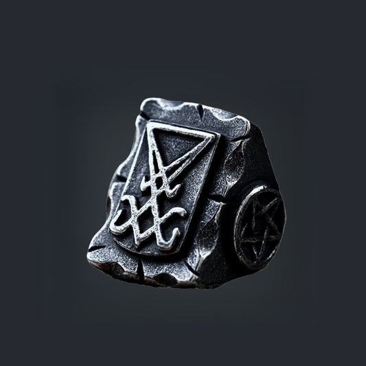 [ KERNEL_v8.4 ] LUCIFER SIGIL BATTERED SHIELD RING